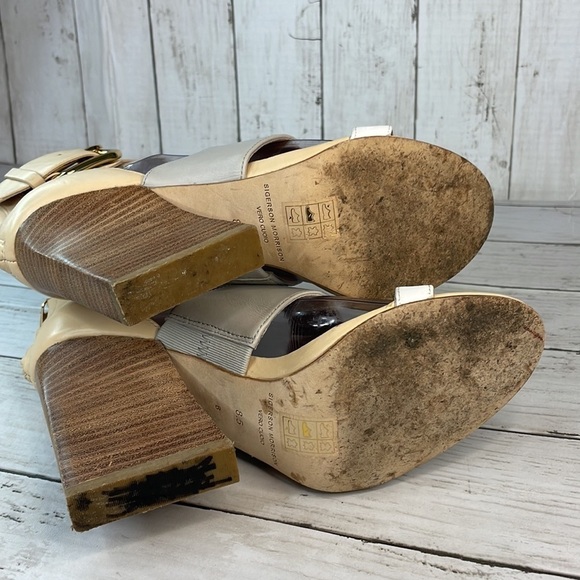 Sigerson Morrison Multi Neutral Colors Poker 2 Strap Heeled Sandals - Picture 6 of 14